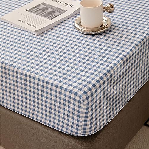 Odot Spannbettlaken für Boxspringbetten, Plaid Drucken Spannbetttücher Mikrofaser bis 30cm, Superweiches Spannbetttuch Bettlaken für Kinder Einzelbett Doppelbett (180x220x30cm,Blau Plaid)