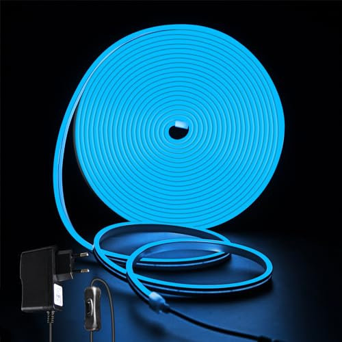 ROMANJOY Bande Led 10M Dimmable,Ruban Led Bleu 1200 Leds, 24V Bandeau Led Exterieur Étanche IP65 avec Adaptateur et Variateur,Ruban Lumineuse Flexible pour le Jardin,Cusine,Salle de Jeux,Magasin