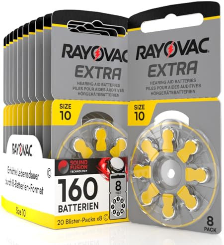 160 Batterien für Hörgeräte Rayovac Extra 10. - 20 Blister mit 8 Batterien