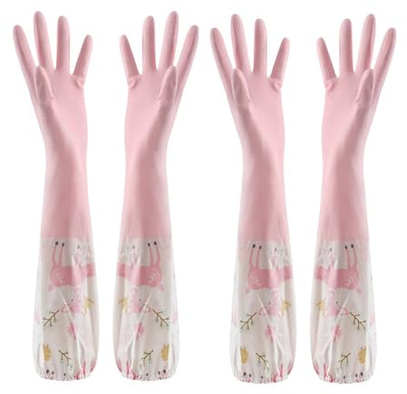 KOMUNJ 2 Double Drawstring Single Gloves Wasserdichte Küchenhandschuhe Rutschfeste lange Gummihandschuhe Küche Geschirrspüler Reinigungsmittel Haushalt Kleidung Reinigung & Hygiene (Pink)