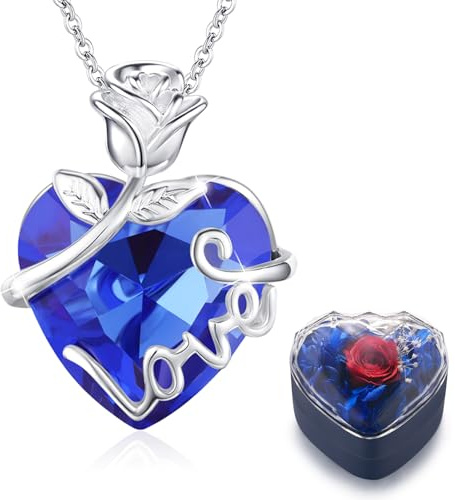 llyish Collier Femme Pendentif Coeur avec Rose Eternelle Coffret Bijoux Cadeau Femme Original Anniversaire Maman Cadeau Saint Valentin Copine Fete des Meres Noël