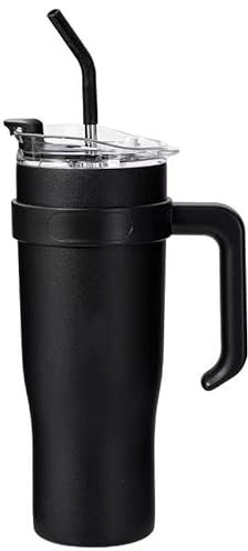 DYBHSD Auto Thermobecher für Citroen C1 2008-2012, Auto-Kaffeetasse Kaffeebecher to Go Vakuum Isolierbecher mit Griff und Stroh Doppelwandiger Edelstahl Autoteile,Black-1200ml