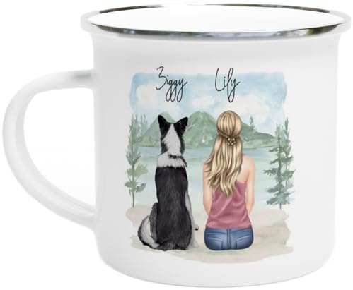 Engravables Cozy Custom Printed Mug – Personalised Gift for Dog Lovers – Cute, Funny & Heartfelt Designs – Multiple Sizes & Styles Available (12oz Enamel Mug, Woman and Dog)