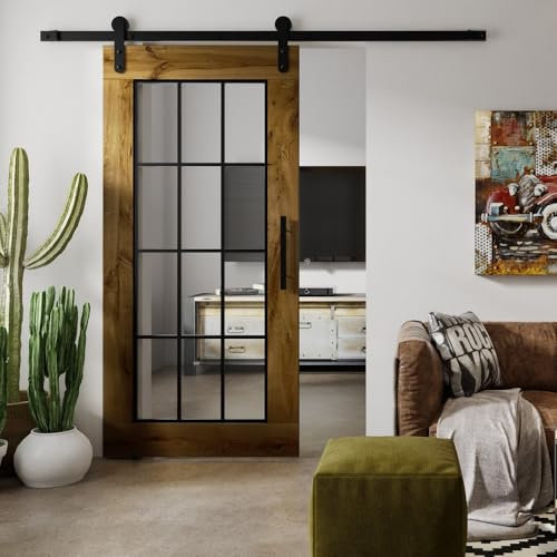 SEART Massive Eichenschiebetüren, Innentüren, Türen für Zimmer, Büro, Speisekammer Szpros (Öl Braun), gehärtetes Glas, Glastüren 100x210 cm