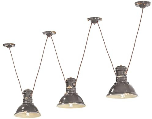 Licht-Erlebnisse Hängeleuchte Keramik E27 Taupe Shabby Antik 3-flammig Industrial Design Handarbeit verstellbar ANNA Pendelleuchte Esszimmer Hängelampe Küche