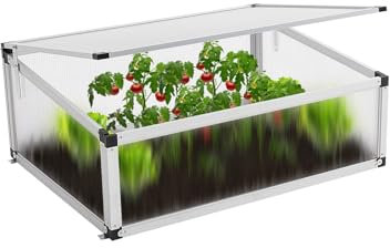Euboer Mini serre surélevée en aluminium - Protection UV - Translucide - 78 x 58 x 30 cm - Toit unique - Argenté