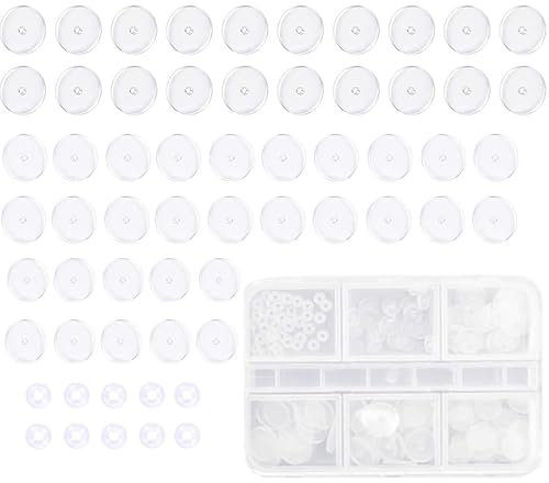 Wildfleisch Disc 60 PCS Anti Wildfleisch Disc Transparente Piercing Scheibe Piercing,Silikon Ohrring,für Piercing Bump Ohrringe Scheiben Pads mit Kunststoff Box 4 Größen