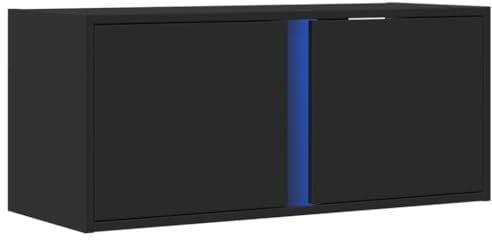vidaXL TV Wall Cabinet with LED Lights - Black Engineered Wood, 80x31x35 cm, Floating Unit with 2 Doors for Living Room
