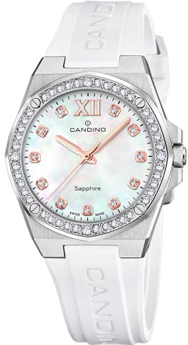 Candino Uhr Für Damen C4772/1 Lady Casual Silber Edelstahl Case WeißSilikon Band