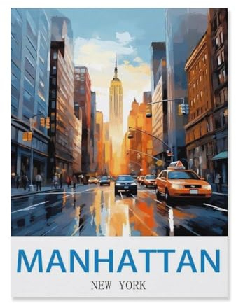BEAYODKP Malen nach Zahlen，Manhattan, New York，diy malen nach zahlen erwachsene landsch Mit Pinsel und Acrylfarbe Kits Theme Digital Home Wall Artwork（40x50cm）-S86