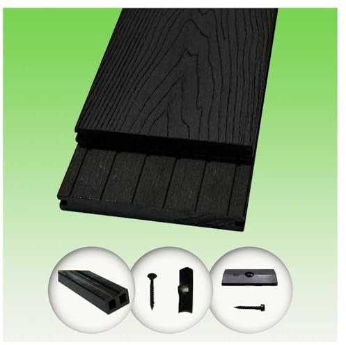 Woodstore24 WoodoMalta Komplettset 2,4 m - Anthrazit - Terrassendiele - Massivdiele - Rutsch- & Wetterfest - Breite: 146 mm, Stärke: 18 mm - 19 m²