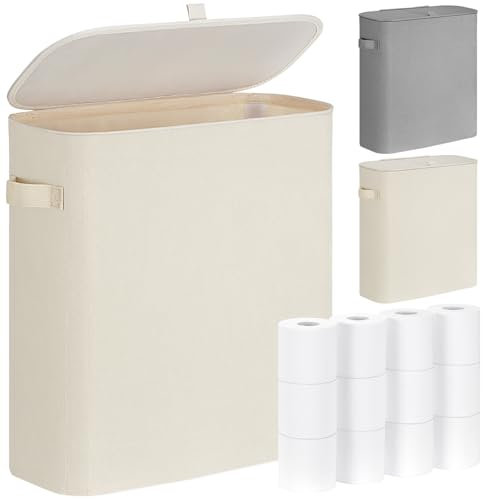 DIDAINT 33L Rangement Papier Toilette, Boite Rangement Salle de Bain avec Couvercle, Réserves à Rouleaux de Papier Toilette, Panier Papier Toilette pour jusqu'à 9-16 Rouleaux, Beige