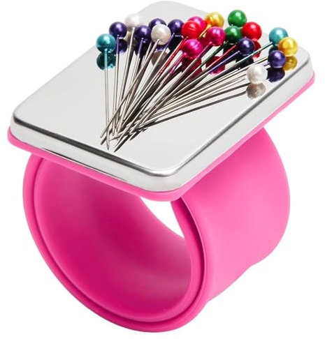 Magnetic Wrist Sewing, Portable Arm Pin Cushion Magnetic Pincushion with Wristband for Sewing Collection (Pink)