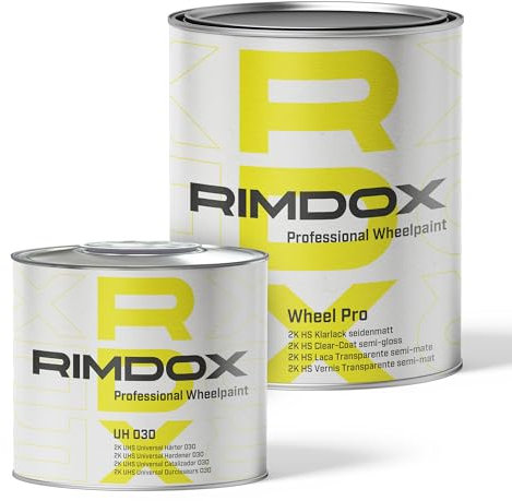 RIMDOX - Felgen Klarlack | 2K- High-Solid | 1L Klarlack Wheel Pro seidenmatt + 0,5L Härter | kratzfest, transparent, wasserfest, benzinresistent | 100% Made in Germany