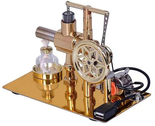 Stirlingmotor-Modellbausatz für Erwachsene und Studenten, Mini-Heißluft-Dampfmaschine, Stromgenerator mit LED, Einzylinder-Metall-Stirlingmotor, externer Verbrennungsmotor