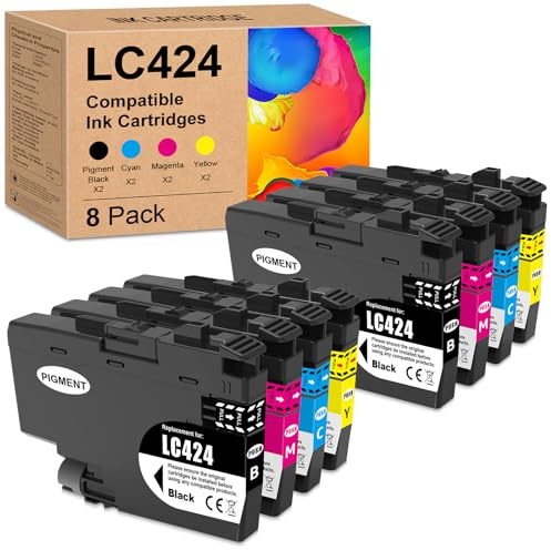 Yongairuink LC424 Patronen Kompatibel mit DCP J1200W Druckerpatronen LC-424 LC424VAL Patronen für Bro DCP-J1200W DCP-J1200WE Drucker (8 Pack, 2BK 2C 2M 2Y)
