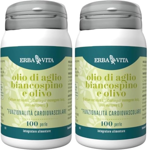 Erba Vita Integratore alimentare di olio di Aglio, olio di Biancospino e olio di Olivo - 100 Perle (Confezione da 2)