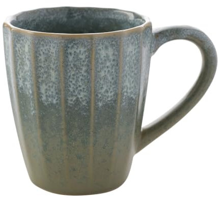 Retro Vintage Style Ribbed Stoneware Reactive Glaze Tea/Coffee/Hot Chocolate Mug/Cup - Sage Green - 10 cm - 300 ml