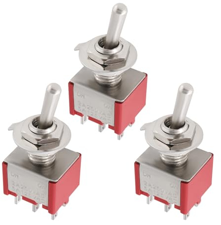 YINETTECH 3 Stücke 6 Pins Gitarre Rocker Arm Kippschalter EIN-EIN Schalter 3A 250V AC/5A 125V AC für Gitarre Bass Rot