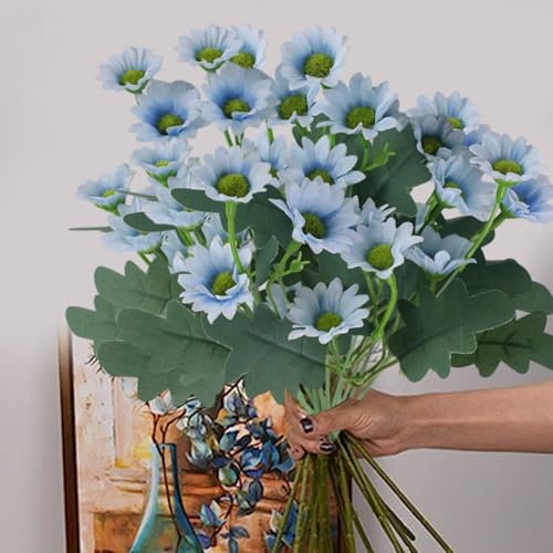 Zeroupshop 4 paquetes de margaritas artificiales realistas de seda de crisantemo, arreglos florales azules para decoración del hogar, jardín, boda, fiesta, oficina (azul)
