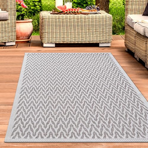 CARPETIA In- & Outdoor Teppich modern wetterfest UV-beständig für Terrasse Balkon Wintergarten stilvolle Optik Beige Creme 240 x 340 cm