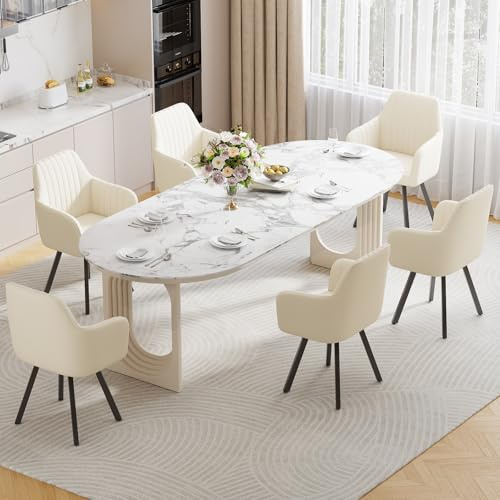 Ckaff Esszimmerstühle Drehbar mit Armlehne 6er Set, 360°Drehbar Polsterstuhl Küchenstuhl aus Samt, Stühle Esszimmer Schminkstuhl mit Metallbeine und Rückenlehne für Esszimmer Schlafzimmer, Beige