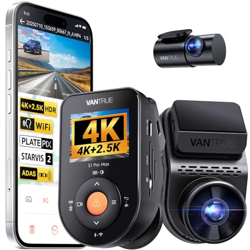 VANTRUE S1 PRO MAX 4K + 2.5K STARVIS 2 Dashcam Auto Vorne Hinten, 5G WLAN PlatePix AI Dash Cam GPS 360° HDR Puffer Parküberwachung Auto Kamera, LTE Optional, Sprachbefehl, Privatsphäremodi (RC18)