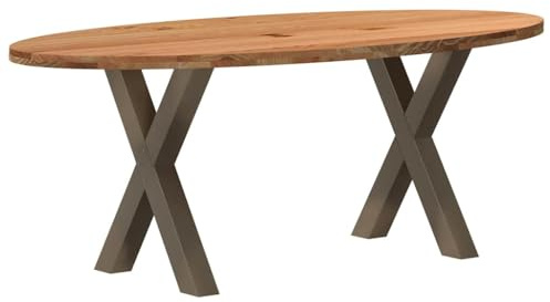 Fangmaliuyun Ovaler Eiche 200x100x74 cm, Stahl-X-Gestell, höhenverstellbare Füße, Esszimmer-Küche-Wohnzimmer