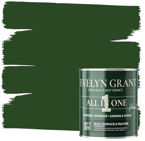 Evelyn Grant All-IN-ONE Paint & Primer - Multi-Surface Paint For Interior Walls, Outdoor Garden & Exterior Walls, Wood Furniture | High Durability Multi-Feature - Forest Green - 5L - Matt