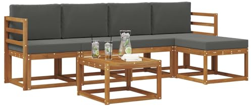 vidaXL Outdoor-Sofagarnitur mit Kissen 6 pcs Natur und Anthrazit, Gartenlounge-Set, Moderne Akazien-Couch, strapazierfähiges Outdoor-Sofa, stylische Terrassenmöbel