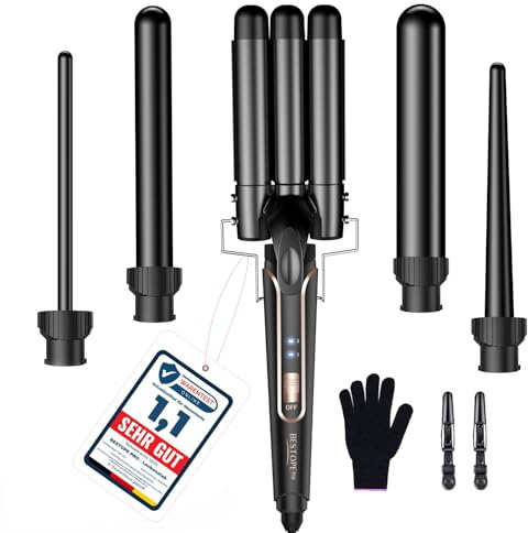 BESTOPE PRO 5 in 1 Hair Curling Wand, Hair Curler Set with Thermal Brush and Hair Straightener, 13 Temperature Control for All Hair Lengths, with Heat Resistant Mat, Glove, Clip