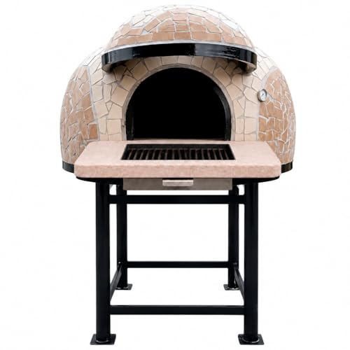 FORTUNATO Forno A Legna Mosaico, Diametro 120 Cm, Per 5 Pizze Wave Beige, Con Base e Predisposizione Barbecue
