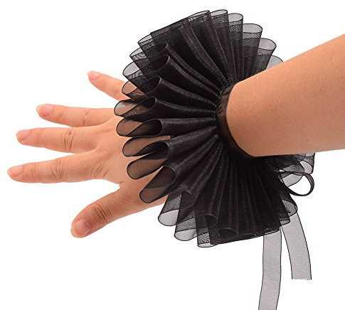 GRACEART Elisabethanisch Handgelenk Rüschen Gekräuselt Manschette Arm Bands 1 Stück (Schwarz)