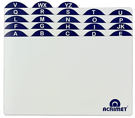 Acrimet A-Z Registerkarten für 5 x 8 Kartenhalter (Weiße Karten mit Blauen Registerlaschen)