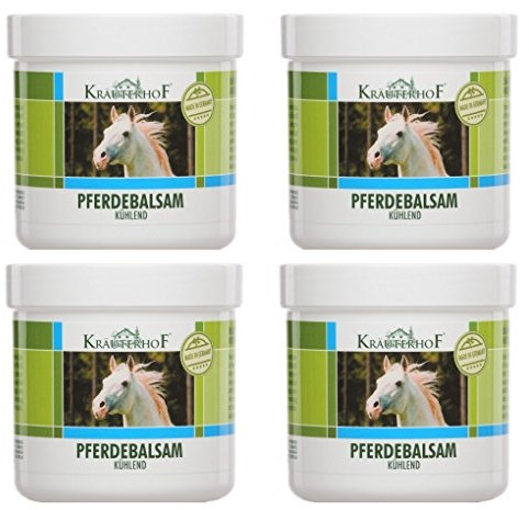 4 x Pferdebalsam kühlend 250 ml Gel Kältegel Pferdesalbe Salbe Balsam Massage mit wertvollen Kräuterextrakten aus Rosskastanie, Arnika, Rosmarin und Minzöl