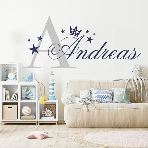 tjapalo® midb-pkm405 Wandtattoo Junge Name Wandsticker Jungen Zimmer Baby Wandtattoo Jungen Wandtatoo Kinderzimmer Junge mit Namen und Initiale, Größe: B120xH54cm