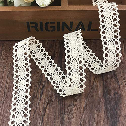 DAHI Spitzenband beige 26 Meter Baumwolle Dekoband -2cm Vintage Spitzenborte Häkel-Borte für Basteln Nähen Hochzeit Deko Scrapbooking Geschenkbox (2cm/26meter beige)