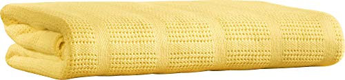 Erwin Müller Sommerdecke, leichte Baumwolldecke, Häkeldecke Trient gelb Größe 220x240 cm - luftig leicht, weiche Qualität, pflegeleicht