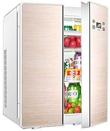 HUIQC Portable Double Door Fridge Freezer 25L Litre, Mini AC or DC Powered Cooler Food, Drinks, Wine Camping, Travel, Picnics Lightweight, Compact (color : Gold, Size : Style B)