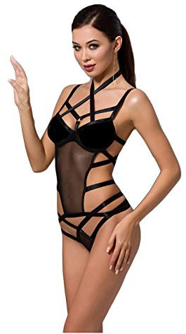 Selente Love & Fun verführerisches 3-teiliges Damen Dessous-Set aus Corsage, Slip und exklusiver Satin-Augenbinde Made in EU, schwarz-bänder-corsarge,Gr. L/XL