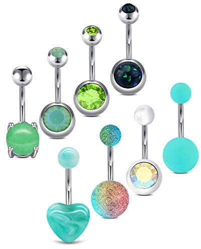 AceFun Bauchnabelpiercing Set Chirurgenstahl 14G grün 8pcs Piercing Bauch Nabelpiercing Bauchnabelstab Bauchnabelring für Frauen