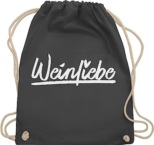 Turnbeutel Rucksack - Party & Alkohol Damen - Weinliebe Schriftzug - weiß - Unisize - Dunkelgrau - mit kordelzug trink umhängebeutel alcohol gift beutel stoff sprüche turnsack baumwolle baumwoll