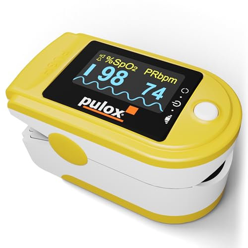 Pulsoximeter Pulox PO-200A Solo mit Alarm und Pulston in Gelb für die Messung von Puls, Sauerstoffsättigung und PI am Finger