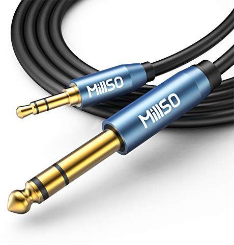 MillSO - Cable jack estéreo de 6,35 mm a 3,5 mm 5 m, mini jack 3,5 TRS macho a 6,35 TRS macho para amplificador de graves, guitarra, piano, auriculares, altavoces y dispositivos de cine en casa