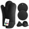 Rorecay Ofenhandschuhe & Topflappen Set - Extra Lange Küchenhandschuhe aus Silikon mit Mini-Schnapphandschuhen und Topflappen für die Küche zum Backen, Kochen oder Grillen 6er-Pack, Schwarz