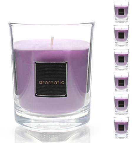 Besch Velas Aromaticas de Lavanda Spa Juego de 6 piezas en Vaso de Vidrio 80x80mm, 125gr - Vela Devorativa con Perfume. (Lavanda Spa)