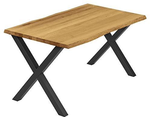 LAMO Manufaktur Esstisch Küchentisch Schreibtisch Couchtisch aus Massivholz, mit Baumkante 120x80x76 cm (AxBxH), Design, Rustikal/Schwarz, LEB-01-A-003-9005D