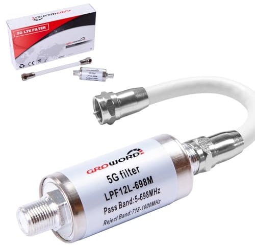 GROWORD-5G LTE Filter for TV Antenna Signal Purifier-Improve Digital HDTV Antenna and Amplifier Signals-4G/5G Filter Reduce Interference from Cell Phone Towers &Transmitters LPF12L-698M 5G Filter
