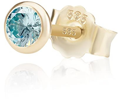 NKlaus Einzel 4,0mm 585 Gelb Gold 14 Karat Ohrstecker Kristall Zirkonia Aquamarin Butterfly Verschluss Damen Mädchen 11029