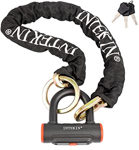 INTEKIN Motorradschloss, 100 cm, Motorrad-Kettenschloss, 10 mm dick, Fahrrad-Kettenschloss, robustes Sicherheitskettenschloss, Motorradschloss mit 16 mm Scheibenschloss für Motorräder, Tore